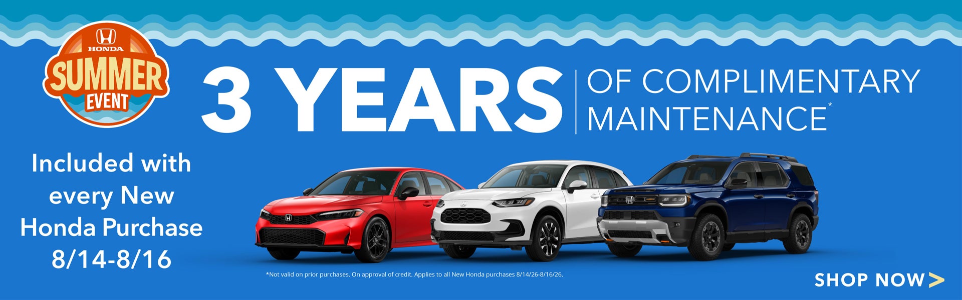 3 years complimentary maintenance with all new hondas