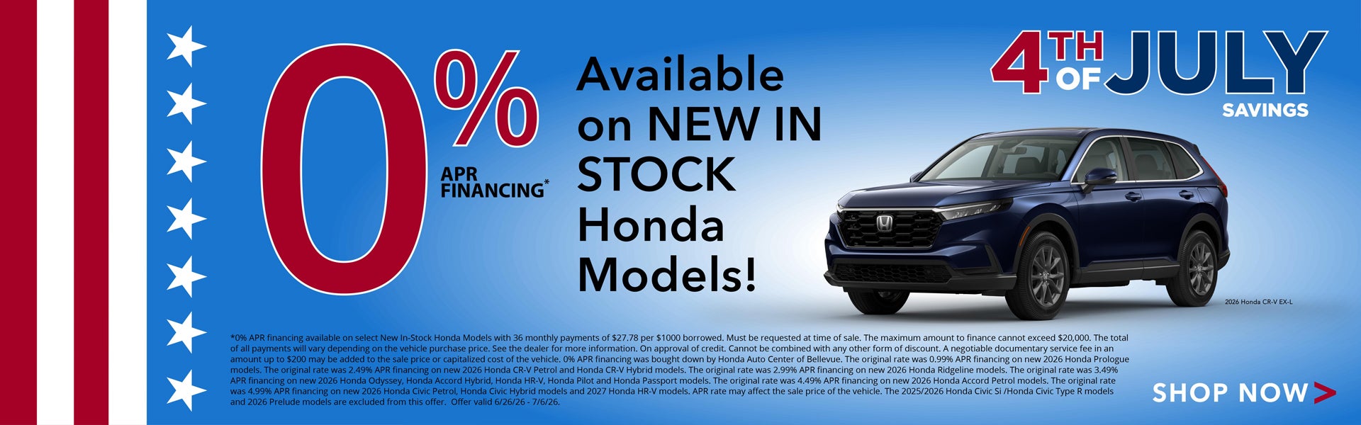 0% APR Offer on New In Stock Honda Models