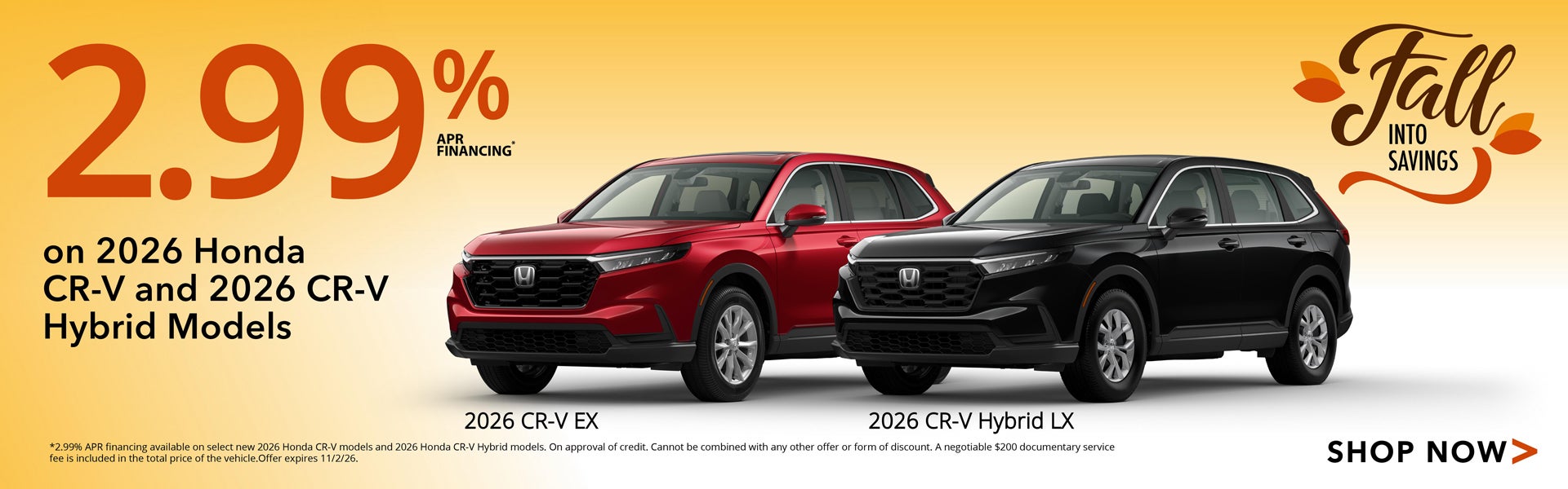 2.99% APR Financing on 2026 Honda CR-V and CR-V Hybrids
