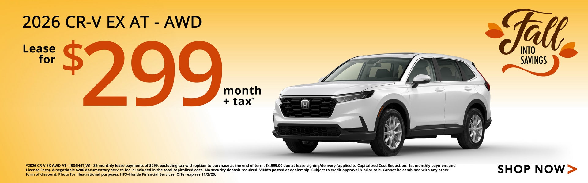 Lease a 2026 CR-V for $299/mo + tax
