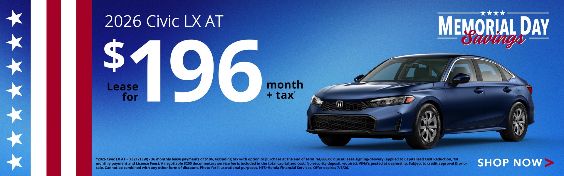 2026 Honda Civic LX Lease