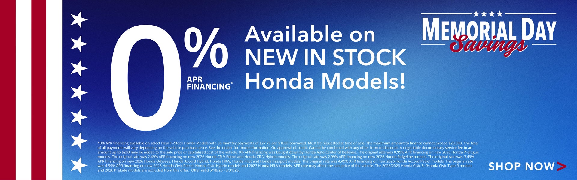 0% APR Financing Available on All New In Stock Honda Models