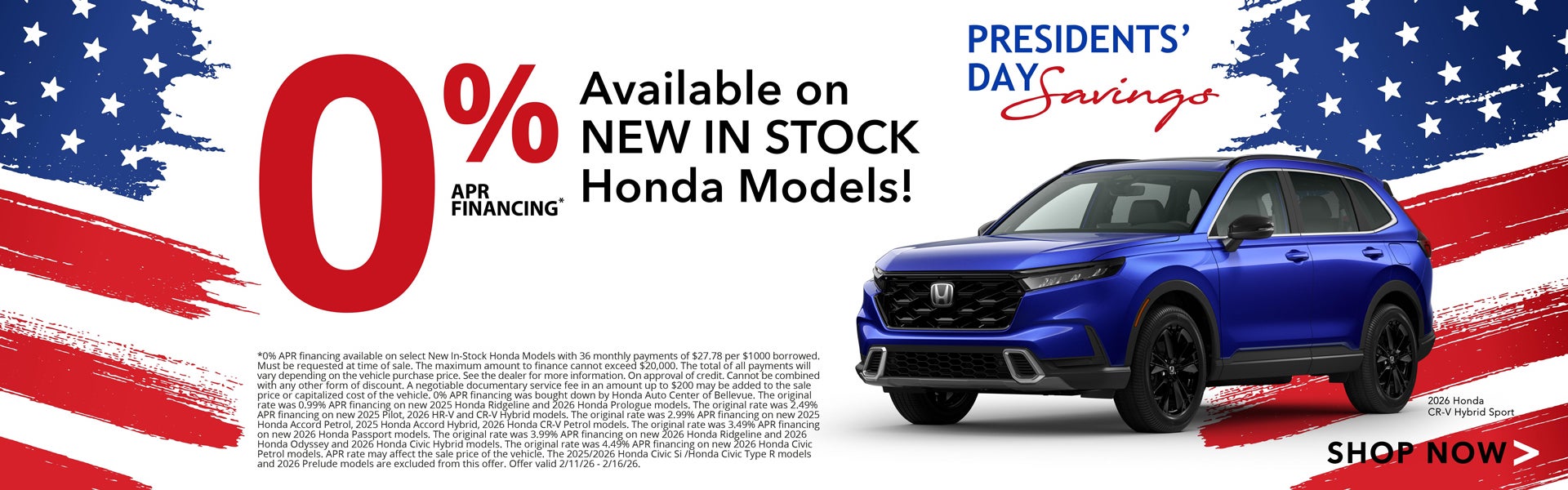 0% APR Financing Available on All New In Stock Hondas