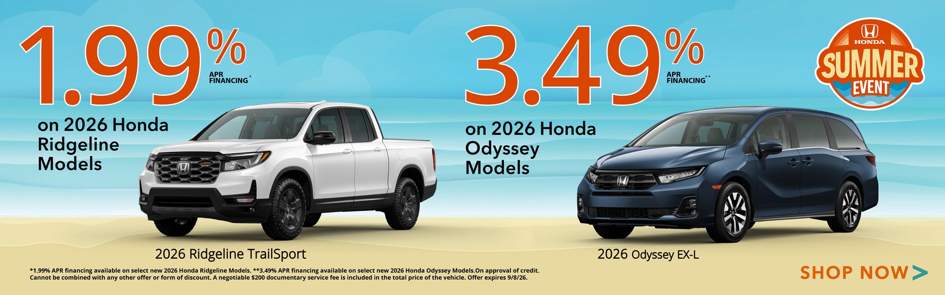 2026 Ridgeline and Odyssey APR Offer