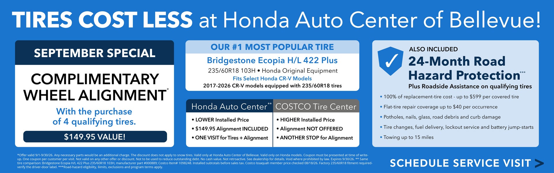 Tires Cost Less at Honda Auto Center of Bellevue